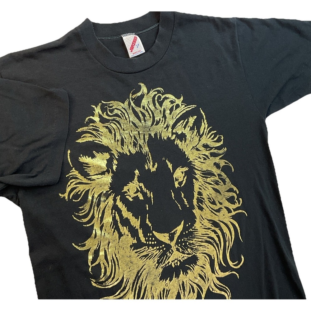 JERZEES Big Cat Lion Graphic T-Shirt Single Stitch USA Mens Sz L 90s Vintage Tee
